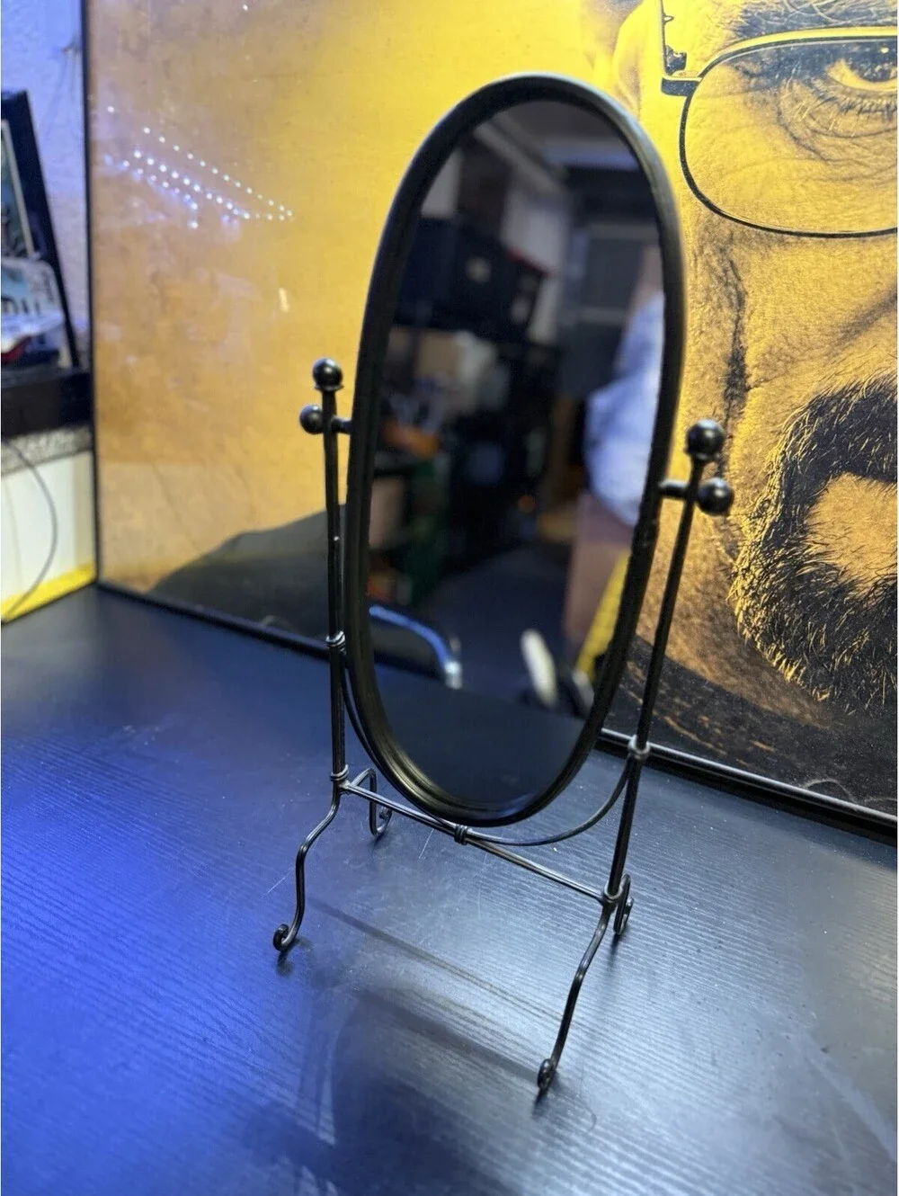 Hobby Lobby Black Oval Tabletop Vanity Mirror Adjustable Swivel 18in